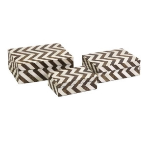Set of 3 White Bone Inlay Brown Chevron Pattern Decorative Storage Boxes 8.5 - All
