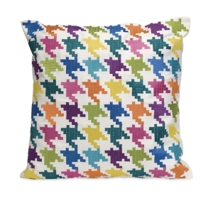 18 Decorative Multi-Colored Houndstooth Embroidered Cotton Twill Throw Pillow - All