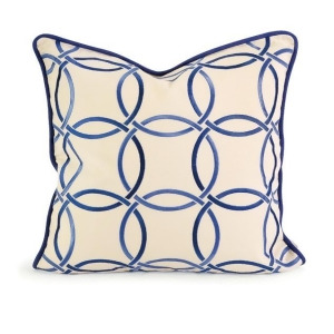 18 Decorative Cream and Blue Embroidered Down Linen Throw Pillow - All