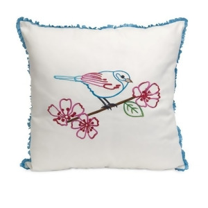 18 Decorative Colorful Resitng Bird Embroidered Cotton Twill Throw Pillow - All