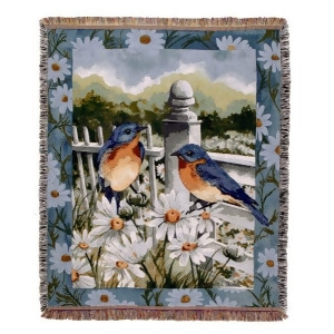 Bluebird Summer Fringed Afghan Throw Blanket 60 x 50 - All