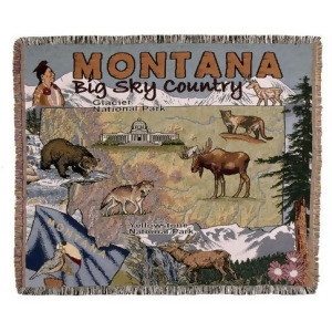 State of Montana Big Sky Country Fringed Afghan Throw Blanket 60 x 50 - All