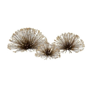 Set of 3 Decorative Gold Tipped Wire Floral Inspired Centerpieces or Wall Decor - All