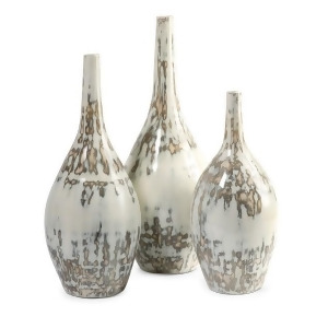 Set of 3 Decorative Distressed Eggshell Mexican Inspired Clay Vases - All