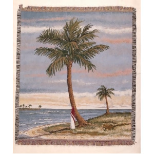 Tropical Palm Tree Beach Scene Fringed Afghan Throw Blanket 60 x 50 - All