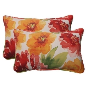Set of 2 Floral Splash Outdoor Patio Corded Rectangular Throw Pillows 18.5 - All