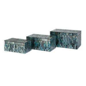 Set of 3 Decorative Marine Colored Mosaic Tile Storage Boxes with Lids 9.25 - All