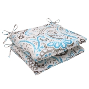 Set of 2 Turquoise Gray Paisley Swirl Outdoor Square Chair Cushions 18.5 - All