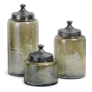 Set of 3 Rustic Tinted Hammered Glass Jar Canisters with Lids - All