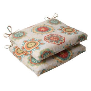 Set of 2 Retro Floral Medallion Outdoor Patio Square Chair Cushions 18.5 - All