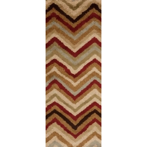 2.6' x 7.25' ZigZag Flair Tan Bronze Maroon Coffee and Gray Throw Rug Runner - All