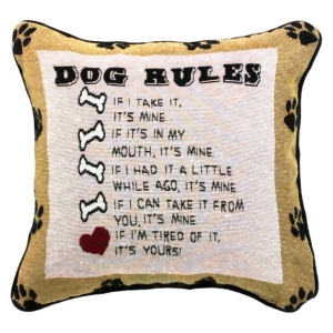 12.5 Paw Print Dog Rules Decorative Square Throw Pillow - All