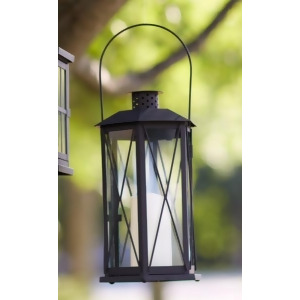 14.5 Black Cottage Style Glass Lantern with Led Flameless Pillar Candle - All