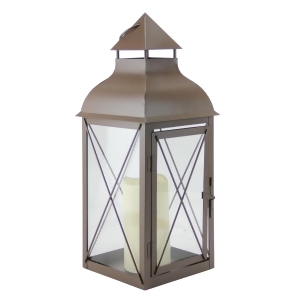 16.75 Cottage Style Metallic Brown Lantern with Flameless Led Pillar Candle - All