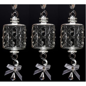 Set of 3 Mouth Blown Egyptian Crystal Barrel Shaped Drop Christmas Ornament 6.5 - All