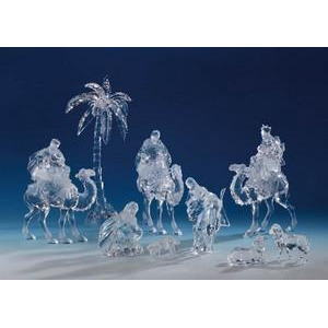 9 Piece Icy Crystal Religious Christmas Nativity Set - All