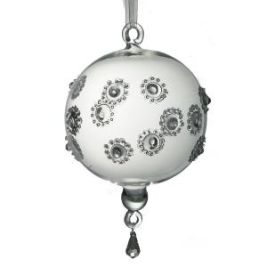 Set of 2 Mouth Blown Embossed Clear Egyptian Glass Ball Christmas Ornaments 7 - All