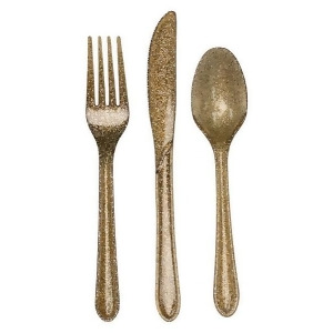 Club Pack of 288 Gold Glitz Glittered Heavy-Duty Plastic Forks Knives Spoons - All