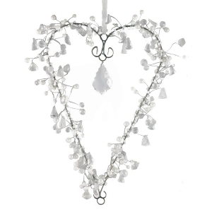 Set of 2 Clear and White Beaded Heart with Hanging Crystal 11 - All