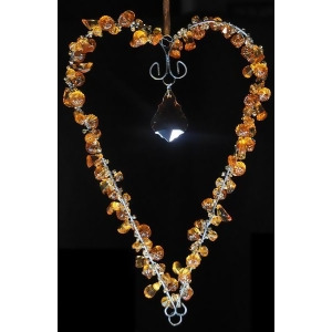 Set of 2 Amber and Clear Beaded Heart with Hanging Crystal 11 - All