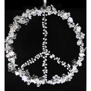 Set of 2 Clear and White Beaded Peace Sign Window Decorations 8 - All