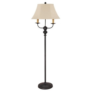 57 Abbott Farm Style Black Floor Lamp with Dual Side Arms and Tan Linen Shade - All