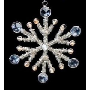 Set of 4 Gray Crystal and Clear Beaded Medium Snowflake Christmas Ornaments 5.5 - All