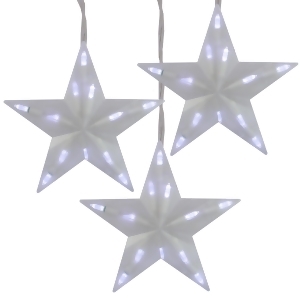Set of 3 Pure White Frosted Led 3-D Star Icicle Christmas Lights White Wire - All