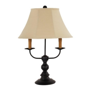 Set of 2 Farmington Black Table Lamps with Dual Side Arms and Tan Linen Shades - All