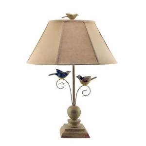 Set of 2 Let's Fly Away Bird Duo Table Lamps with Scrolls and Tan Woven Shades - All