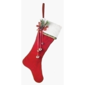 26 Traditional Red Holly Pine and Jingle Bell Accented Christmas Stocking - All