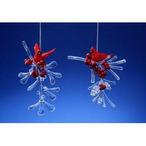 Club Pack of 12 Icy Crystal Decorative Cardinal Berry Branches Ornaments 4 - All