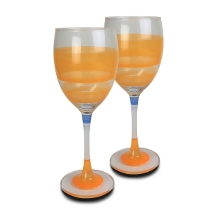 Set of 2 Orange Retro Stripe Hand Painted Wine Drinking Glasses 10.5 Ounces - All