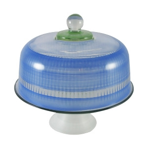 Blue Retro Stripe Hand Painted Glass Convertible Cake Dome 11 - All