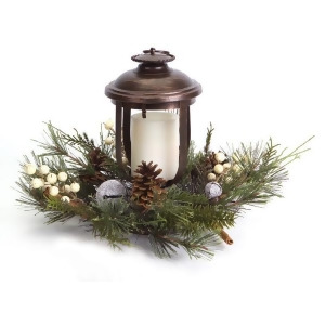 11 Woodland Inspired Lantern with Frosted Pine and Jingle Bell Christmas Pillar Candle Holder - All