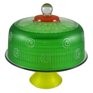 Frosted Dark Green and White Hand Painted Glass Convertible Cake Dome 11 - All
