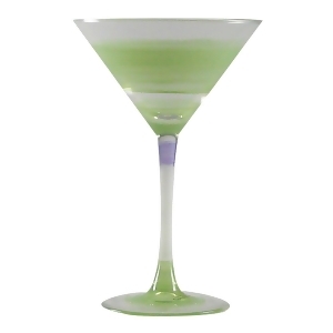 Set of 2 Green Retro Stripe Hand Painted Martini Drinking Glasses 7.5 Ounces - All