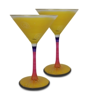 Set of 2 Yellow White Hand Painted Martini Drinking Glasses 7.5 Ounces - All