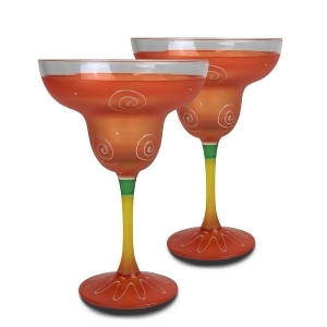 Set of 2 Orange White Hand Painted Margarita Drinking Glasses 12 Ounces - All
