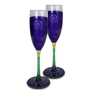 Set of 2 Purple White Hand Painted Champagne Drinking Glasses 5.75 Oz. - All