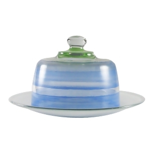 Blue Retro Stripe Hand Painted Glass Cheese Dome with Plate 6 - All