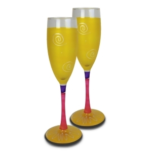 Set of 2 Yellow White Hand Painted Champagne Drinking Glasses 5.75 Oz. - All