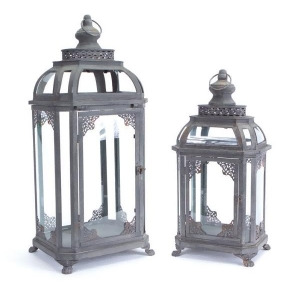 Set of 2 Moroccan Hegira Distressed Iron and Glass Pillar Candle Holder Lanterns 25 - All