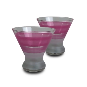 Set of 2 Pink Retro Stripe Hand Painted Cosmopolitan Wine Glasses 8.25 Ounces - All