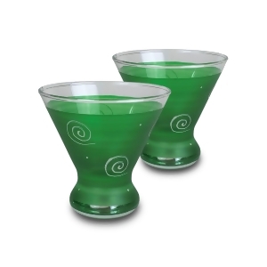 Set of 2 Dark Green White Hand Painted Cosmopolitan Wine Glasses 8.25 Ounces - All