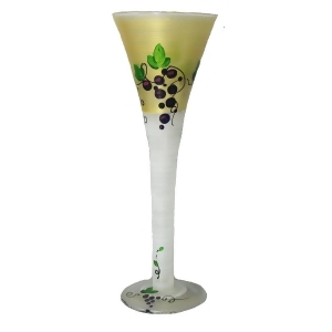 Set of 2 Grapes and Vines Hand Painted Hollow Stem Flute Drinking Glass 16 Oz. - All