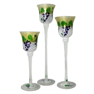 Set of 3 Grapes and Vines Hand Painted Stemmed Glass Votive Candleholders 12 - All