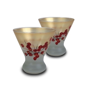 Set of 2 Berries Branches Hand Painted Cosmopolitan Wine Glasses 8.25 Ounces - All