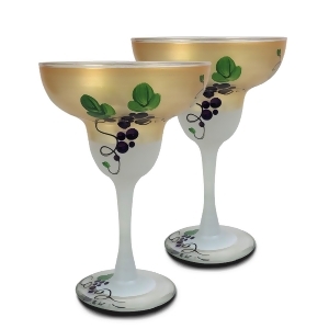 Set of 2 Grapes and Vines Hand Painted Margarita Drinking Glasses 12 Ounces - All