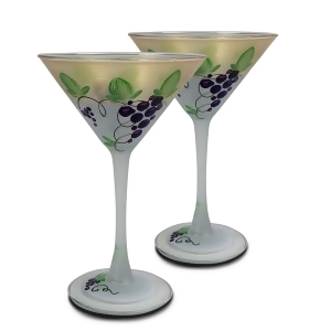 Set of 2 Grapes and Vines Hand Painted Martini Drinking Glasses 7.5 Ounces - All